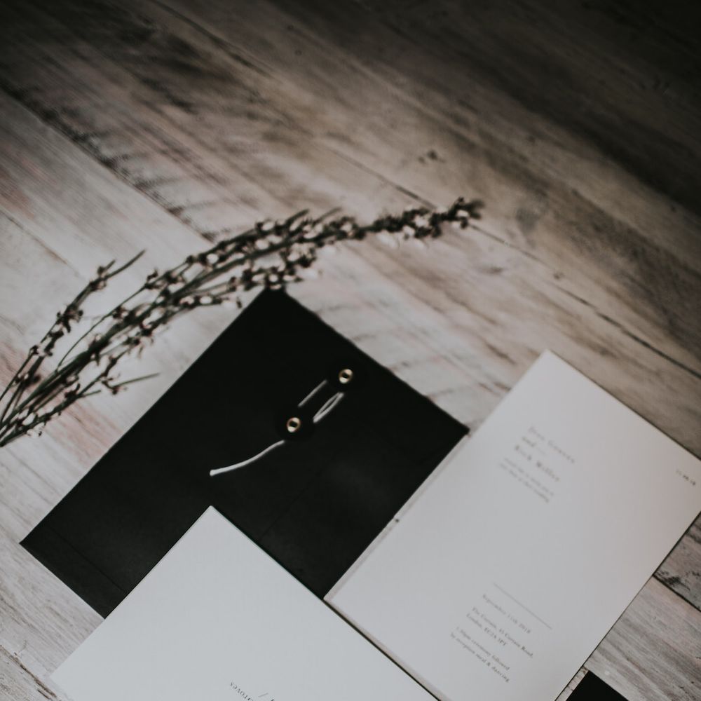 Elegant Nat's Paper Studio Wedding Stationery | Minimalist Monochrome Inspiration with Anemone's &amp; White Genista Flowers styled by The Bijou Bride | Igor Demba Photography | Gione da Silva  Film