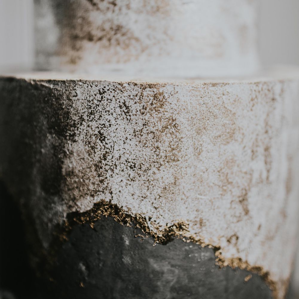 Grey White &amp; Gold Wedding Cake by Gaza's Cakes | Anemone Stems Floral Arrangement | Minimalist Monochrome Inspiration with Anemone's &amp; White Genista Flowers styled by The Bijou Bride | Igor Demba Photography | Gione da Silva  Film
