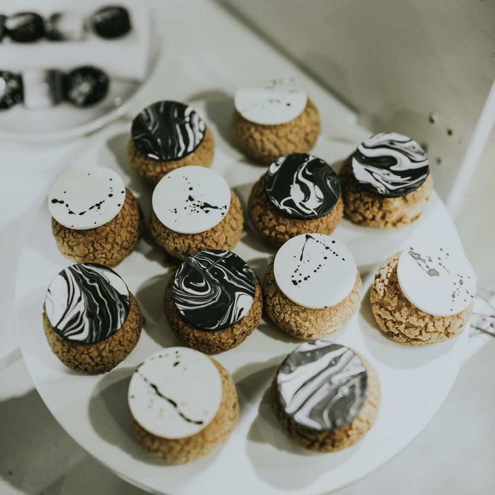 Dessert Table by Gaza's Cakes | Minimalist Monochrome Inspiration with Anemone's &amp; White Genista Flowers styled by The Bijou Bride | Igor Demba Photography | Gione da Silva  Film