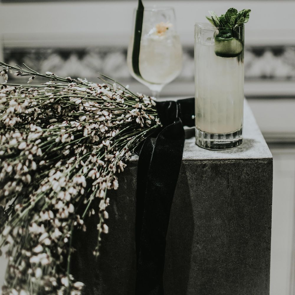 Genista Flowers &amp; Wedding Cocktail | Minimalist Monochrome Inspiration with Anemone's &amp; White Genista Flowers styled by The Bijou Bride | Igor Demba Photography | Gione da Silva  Film