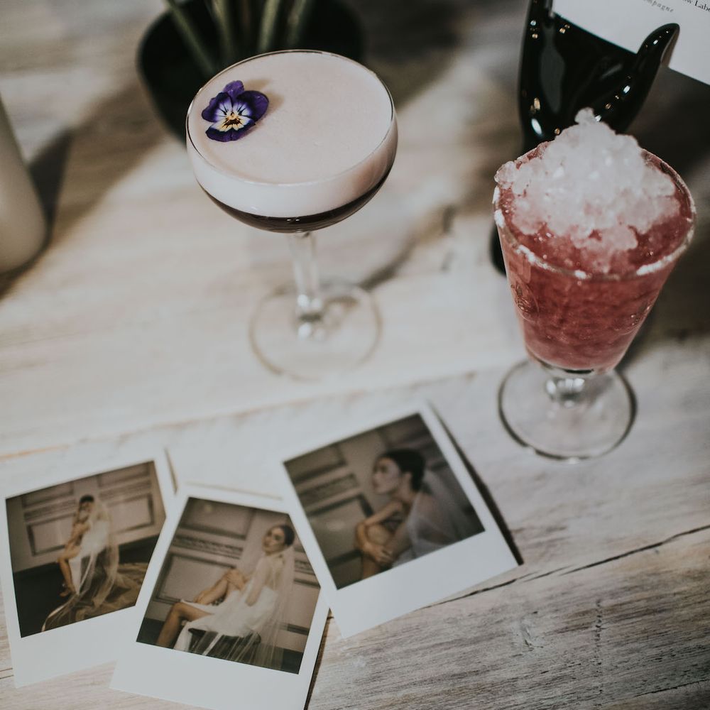 Wedding Cocktails &amp; Polaroids | Minimalist Monochrome Inspiration with Anemone's &amp; White Genista Flowers styled by The Bijou Bride | Igor Demba Photography | Gione da Silva  Film