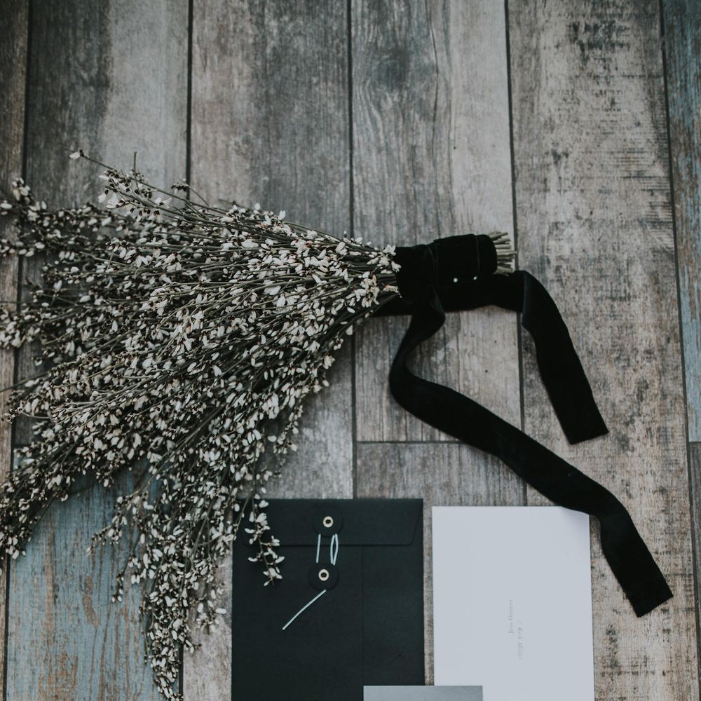 Nat's Paper Studio Wedding Stationery Suite | Genista Bridal Bouquet | Minimalist Monochrome Inspiration with Anemone's &amp; White Genista Flowers styled by The Bijou Bride | Igor Demba Photography | Gione da Silva  Film