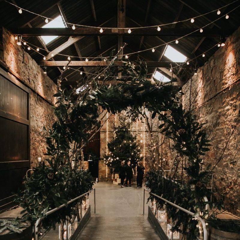Festoon lighting and Winter wedding decor
