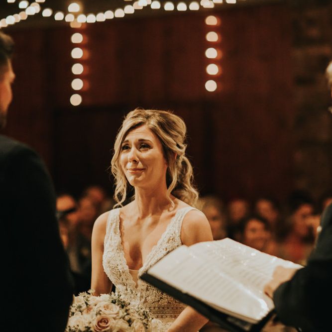Bride during wedding ceremony