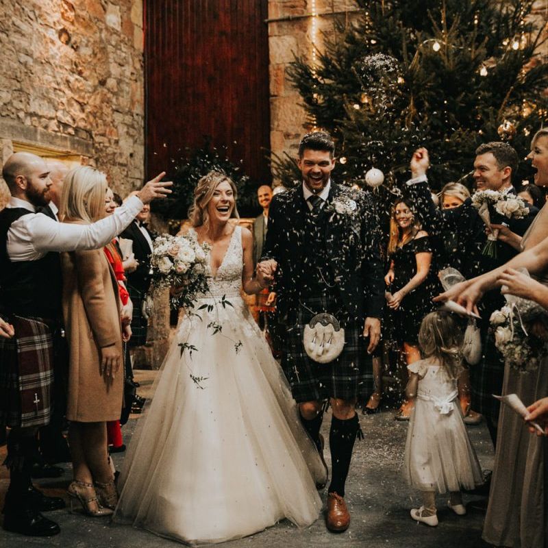 Confetti exit for bride and groom