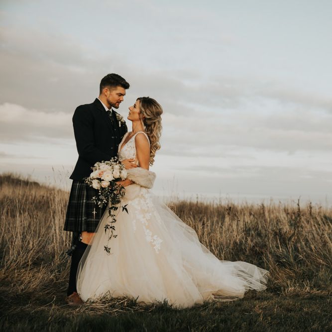Bride and groom at Kinkell Byre wedding venue in Scotland