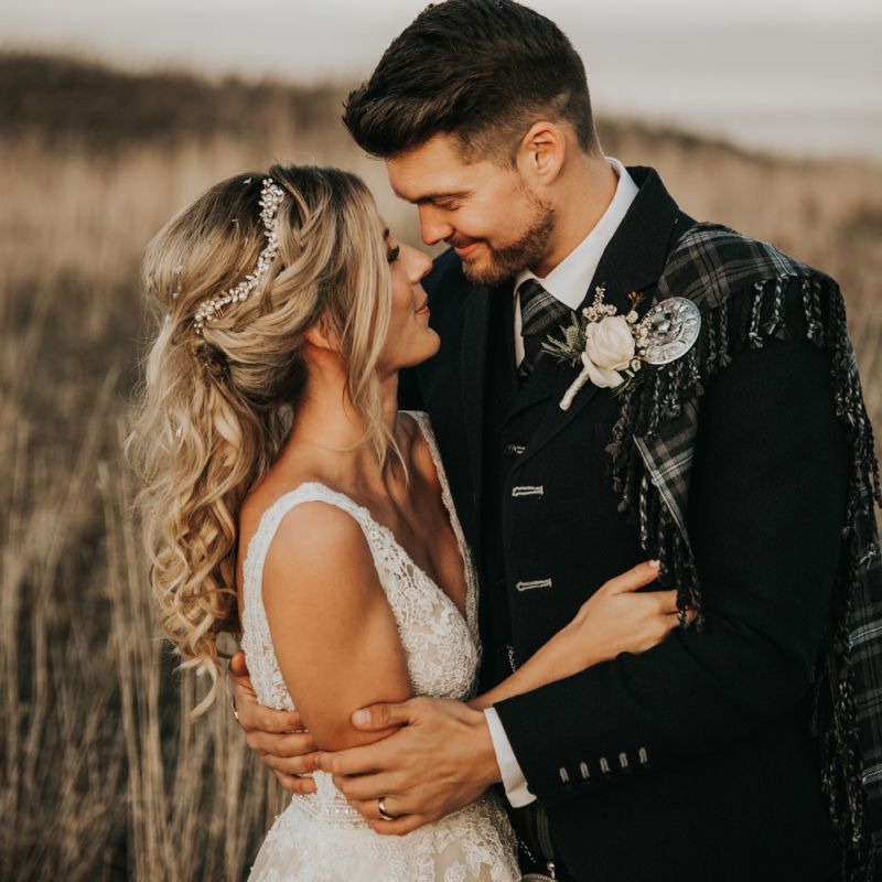 Bridal updo with hairpiece
