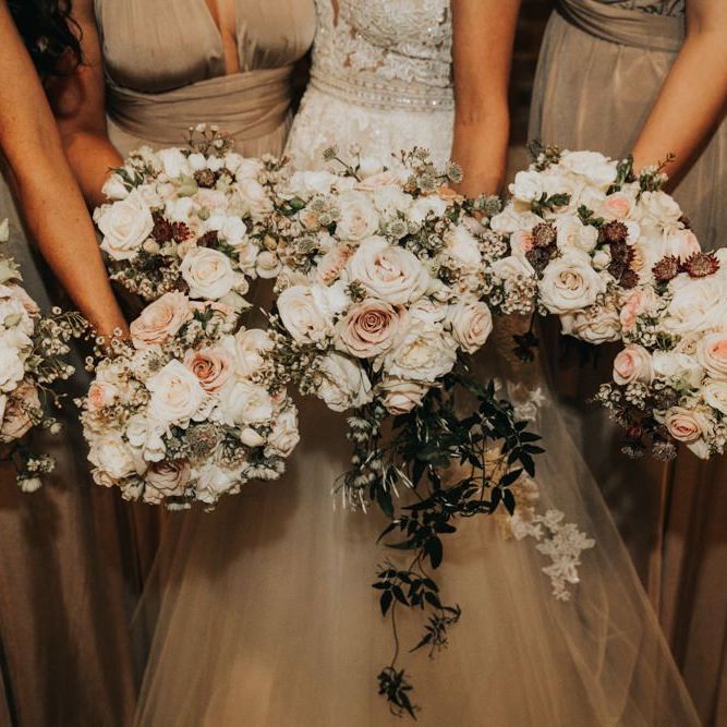 Blush wedding bouquet for bridal party at Kinkell Byre wedding