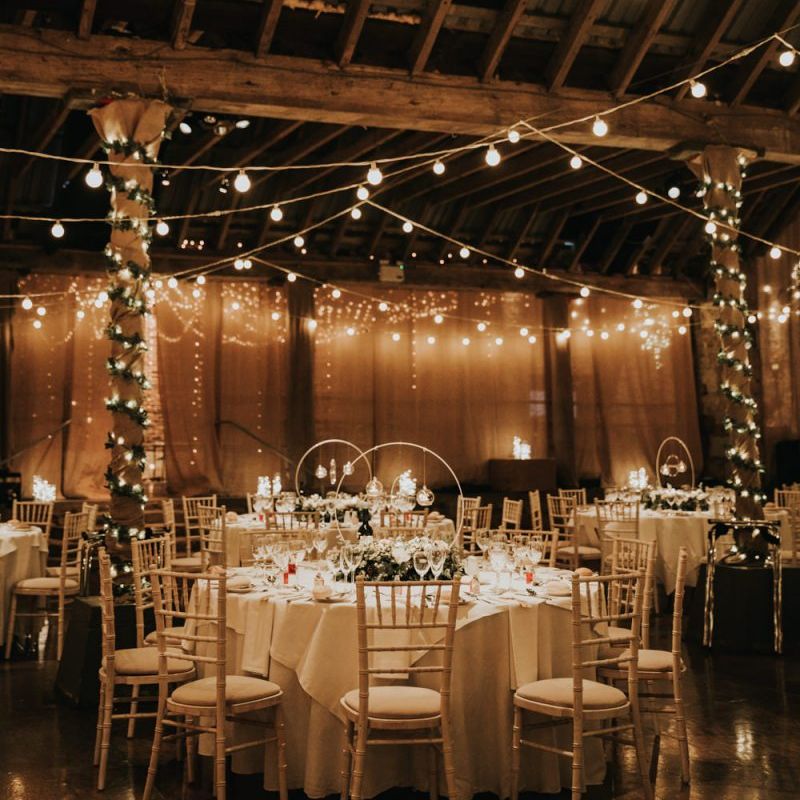 Festoon lighting wedding decor at Kinkell Byre wedding