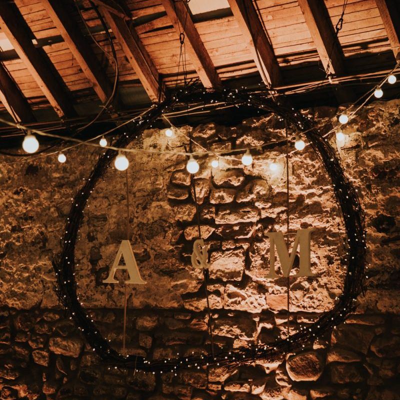 Hoop decor with initials for top table decor at Kinkell Byre wedding