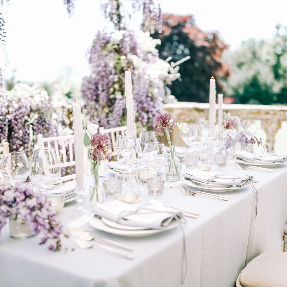 Elegant Table Scape with Taper Candles and Cut Glass