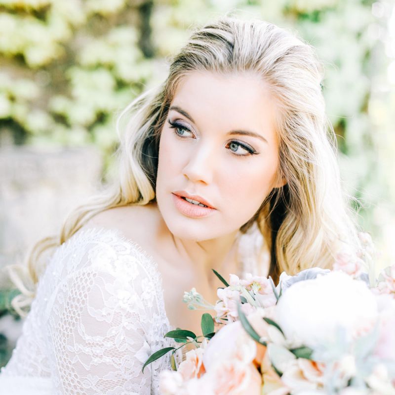 Natural Bridal Makeup with with Winged Eyeliner and Nude Lipstick