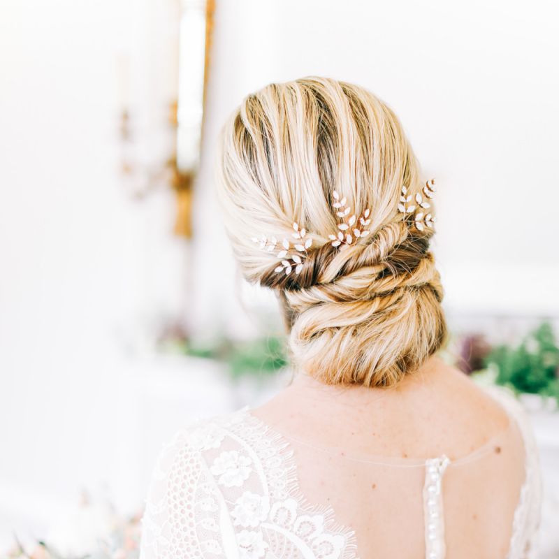 Chic Chignon Bridal Up Do with Hair Accessory