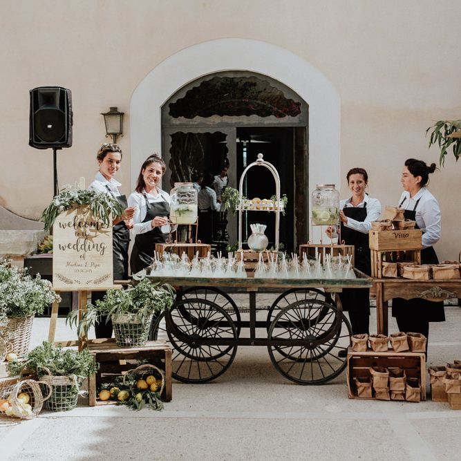Drinks Reception with Vintage Cart and Crates