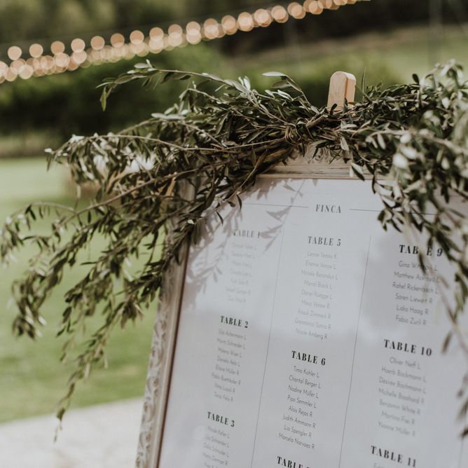 Framed Table Plan with Greenery Garland