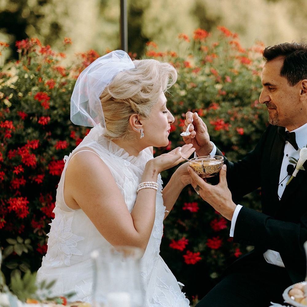 Bride and groom during Persian wedding ceremony