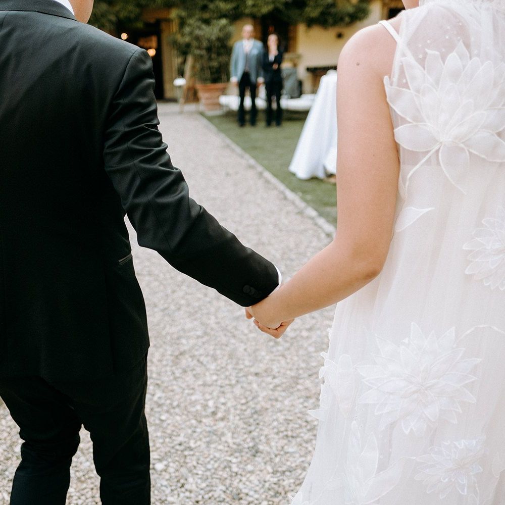 Bride in 3D flower wedding dress