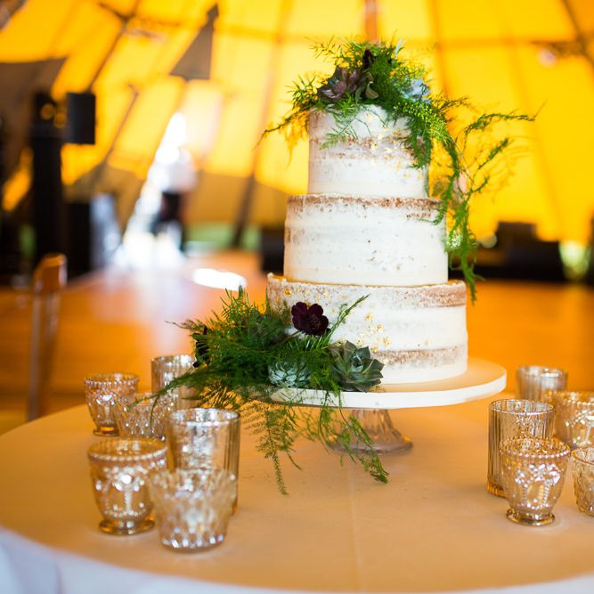 Semi Naked Wedding Cake // Tipi Wedding At Weald Country Park Essex With Bride In Maggie Sottero Planned By Louise Perry With Images From Jasmine Jade Photography