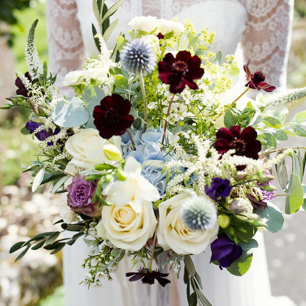 Wedding Bouquet With Cream Roses And Chocolate Cosmos // Tipi Wedding At Weald Country Park Essex With Bride In Maggie Sottero Planned By Louise Perry With Images From Jasmine Jade Photography