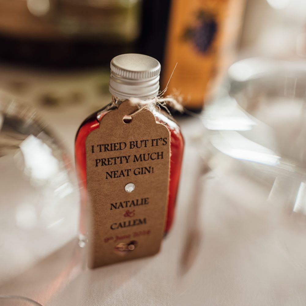 Gin Favours For Wedding // Caribbean Influenced Wedding Kingsthorpe Lodge Barn With Steel Band And Bride In Maggie Sottero Images From Ania Ames Photography