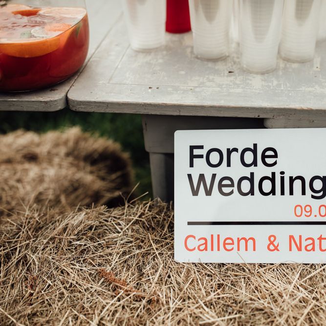 Wedding Sign // Caribbean Influenced Wedding Kingsthorpe Lodge Barn With Steel Band And Bride In Maggie Sottero Images From Ania Ames Photography