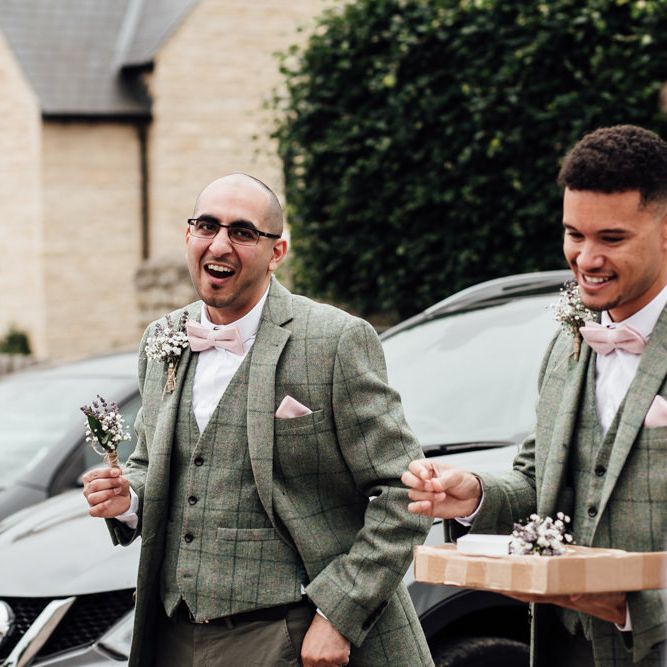 Groomsmen In Green // Caribbean Influenced Wedding Kingsthorpe Lodge Barn With Steel Band And Bride In Maggie Sottero Images From Ania Ames Photography