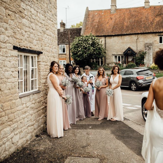 Bridesmaids In Dusky Pink Dresses // Caribbean Influenced Wedding Kingsthorpe Lodge Barn With Steel Band And Bride In Maggie Sottero Images From Ania Ames Photography