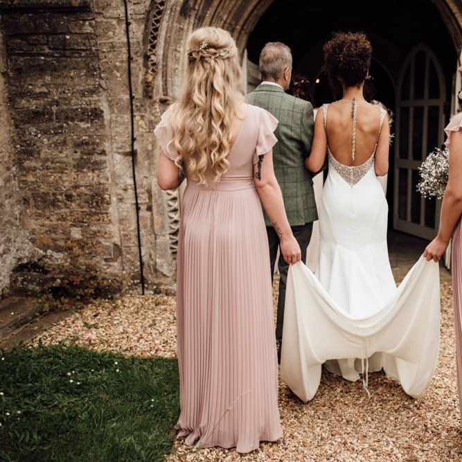 Bridesmaids In Dusky Pink Dresses // Caribbean Influenced Wedding Kingsthorpe Lodge Barn With Steel Band And Bride In Maggie Sottero Images From Ania Ames Photography