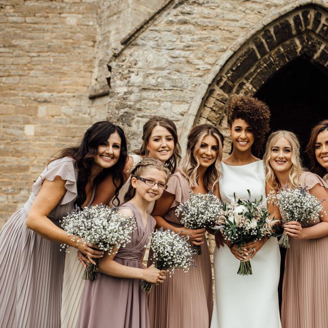 Bridesmaids In Neutral Toned Dresses // Caribbean Influenced Wedding Kingsthorpe Lodge Barn With Steel Band And Bride In Maggie Sottero Images From Ania Ames Photography