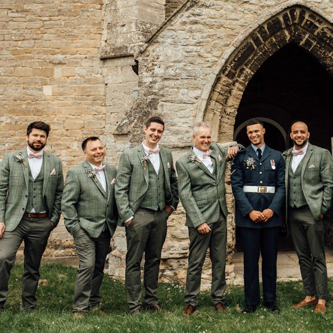 Groom In Military Uniform And Groomsmen In Green // Caribbean Influenced Wedding Kingsthorpe Lodge Barn With Steel Band And Bride In Maggie Sottero Images From Ania Ames Photography