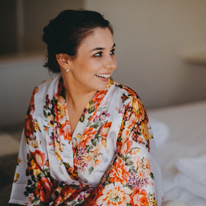 Floral getting ready robe at Farbridge wedding venue