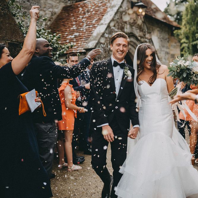 Confetti exit for bride and groom