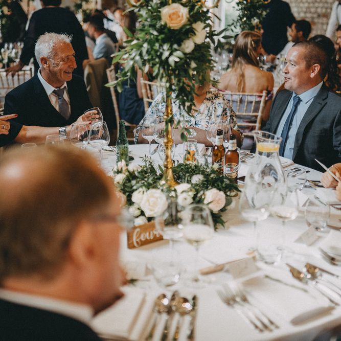 Wedding table decor with guests