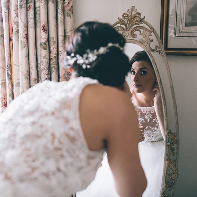 Wedding Morning Preparations | Beaded Halterneck Bridal Gown with Tulle Skirt and Spaghetti Straps by Maggie Sottero | Hair Vine from Etsy | Halterneck Maggie Sottero Dress and Garden Games at Gate Street Barn | Story + Colour Photography