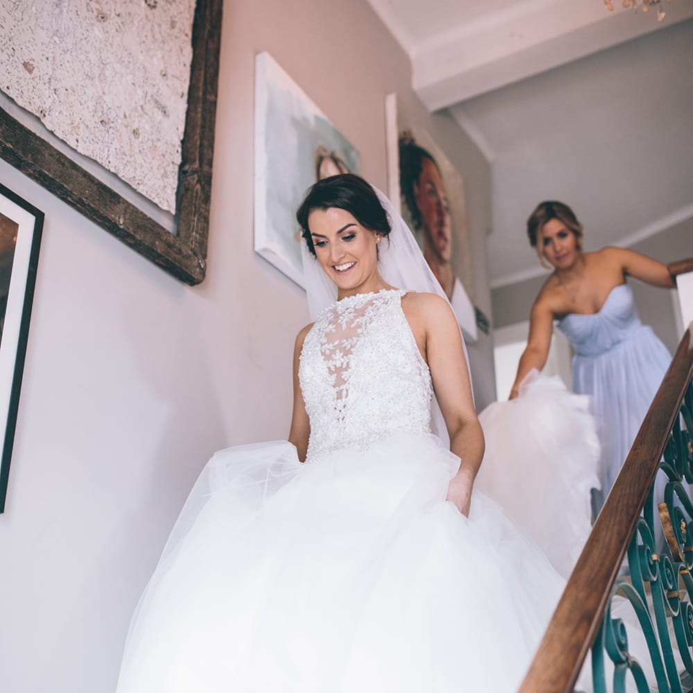 Wedding Morning Preparations | Beaded Halterneck Bridal Gown with Tulle Skirt and Spaghetti Straps by Maggie Sottero | Pastel Blue Bridesmaids Dresses from ASOS | Halterneck Maggie Sottero Dress and Garden Games at Gate Street Barn | Story + Colour Photography