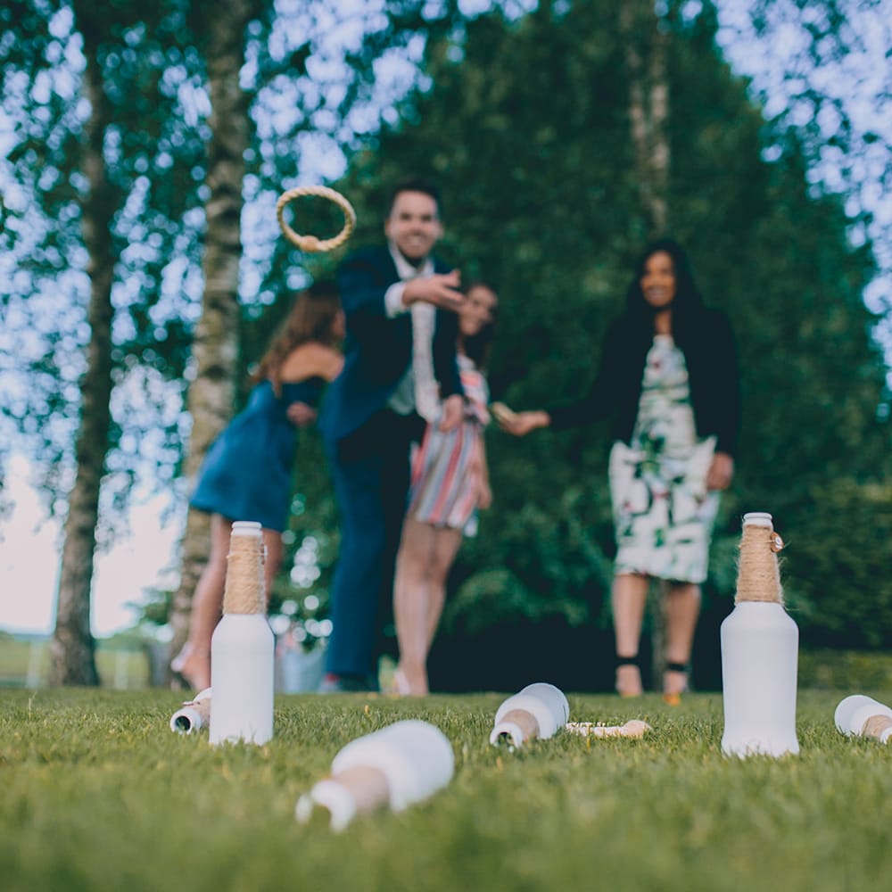 Wedding Reception | Lawn Games | Hoopla | Halterneck Maggie Sottero Dress and Garden Games at Gate Street Barn | Story + Colour Photography