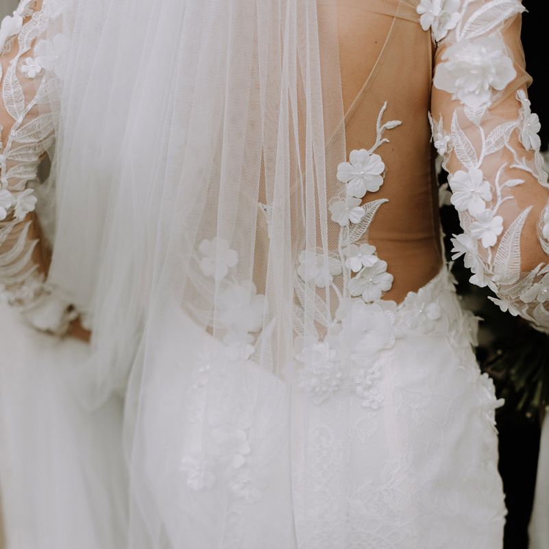 Riki Dalal Low Back Appliqué Dress with Veil