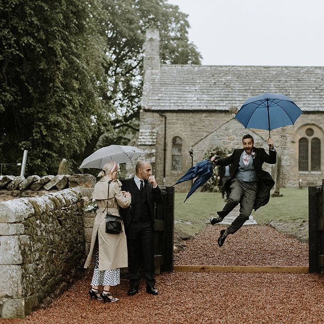 Before Wedding Ceremony Raining Outside Church