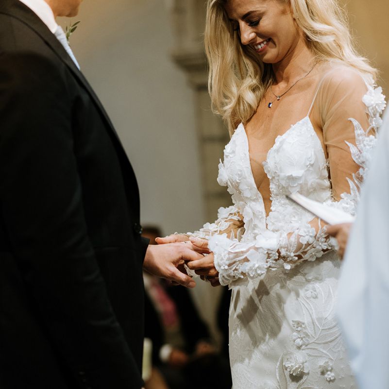 Bride and Groom Exchanging Vows During Church Ceremony