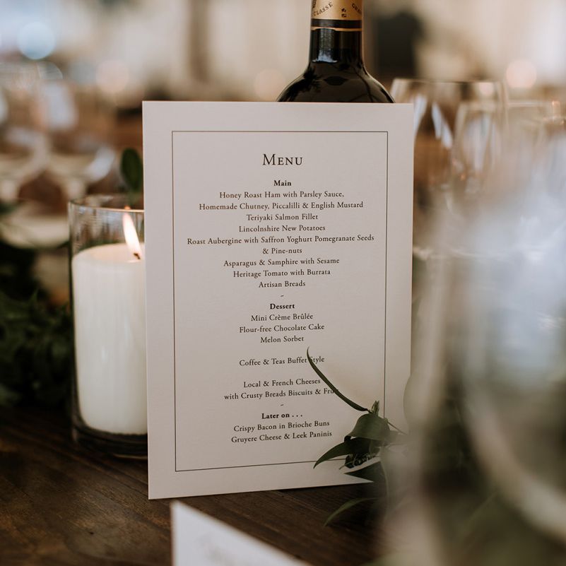 Classic Wedding Breakfast Menu and Candle