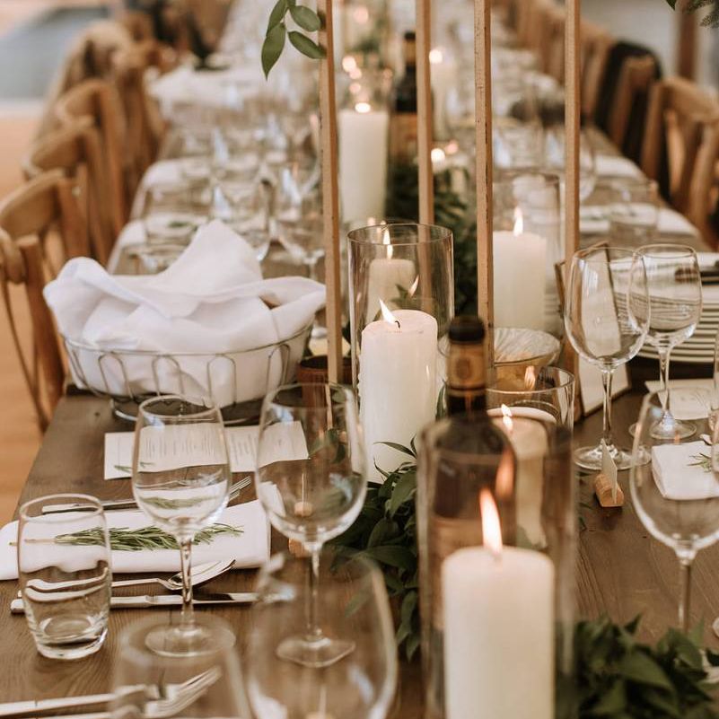 Table Decorations with Candle and Foliage