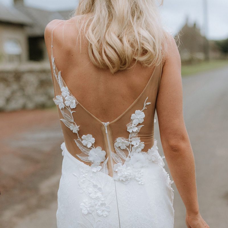 Riki Dalal Low Back Applique Wedding Dress With Sleeves Removed