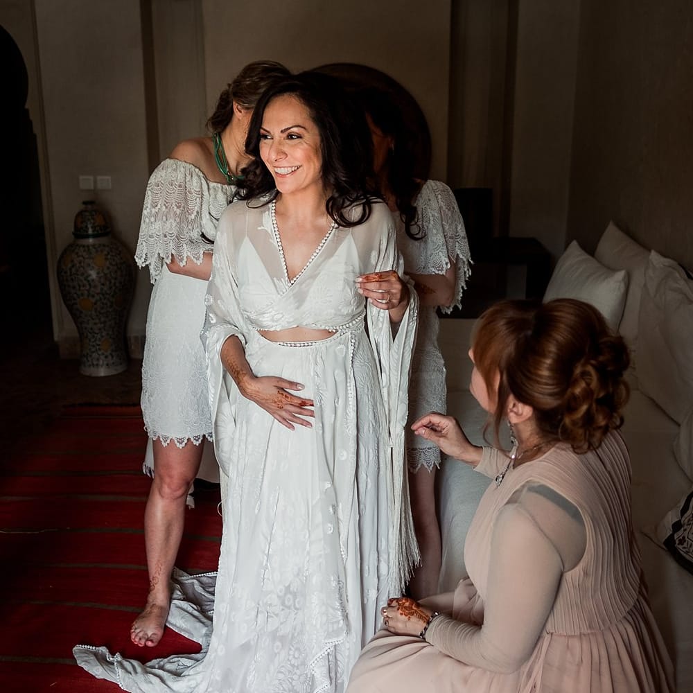 Bridal Preparations | Bride in Rue de Seine Gown | Paradise Destination Wedding at Jnane Tamsna in Marrakech, Morocco | Nordica Photography | Matteo Castelluccia Film