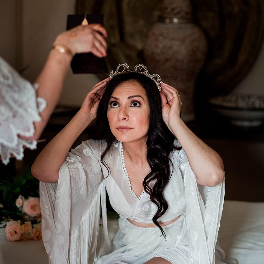Bridal Preparations | Bride in Rue de Seine Gown | Paradise Destination Wedding at Jnane Tamsna in Marrakech, Morocco | Nordica Photography | Matteo Castelluccia Film
