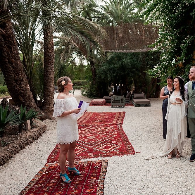 Bride in rue de Seine Bridal Gown | Groom in Green Beggars Run Suit | Paradise Destination Wedding at Jnane Tamsna in Marrakech, Morocco | Nordica Photography | Matteo Castelluccia Film