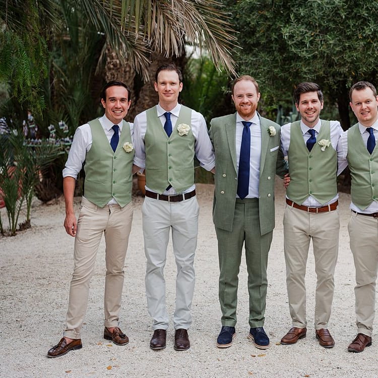 Groomsmen in Green Beggars Run Suits | Paradise Destination Wedding at Jnane Tamsna in Marrakech, Morocco | Nordica Photography | Matteo Castelluccia Film