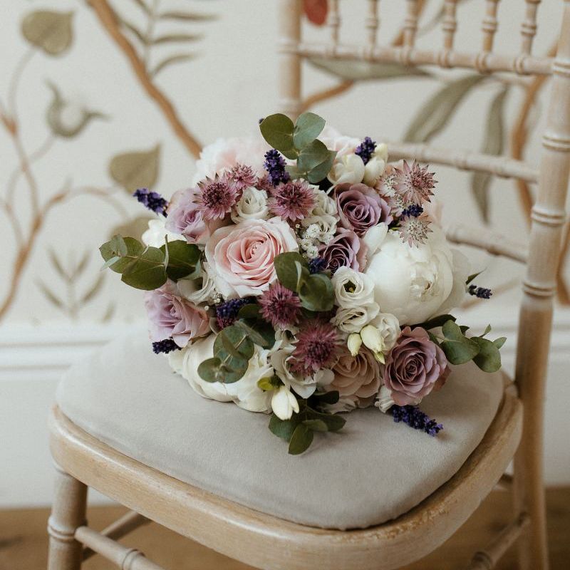 Pink wedding bouquet for fusion wedding with Indian wedding dress