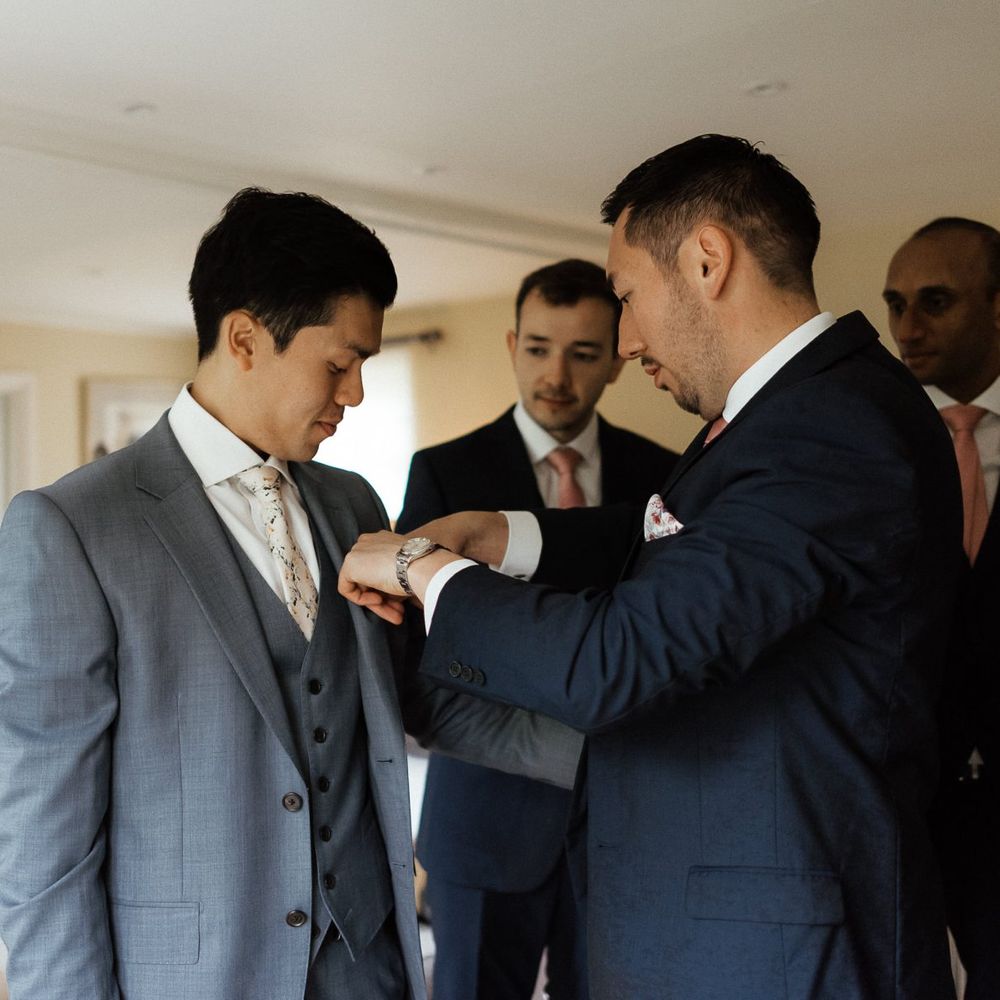 Grey suit with Ted Baker tie for ceremony