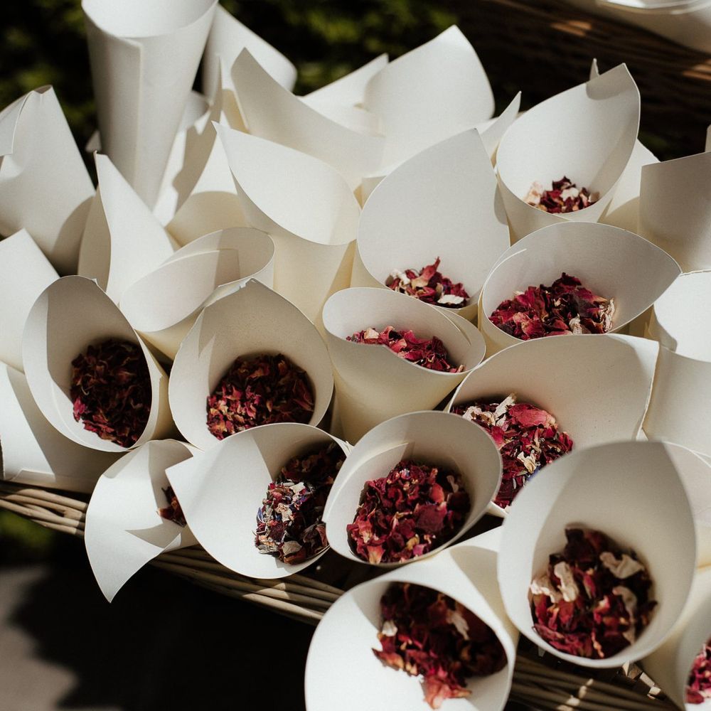 Confetti cones at Essex fusion wedding