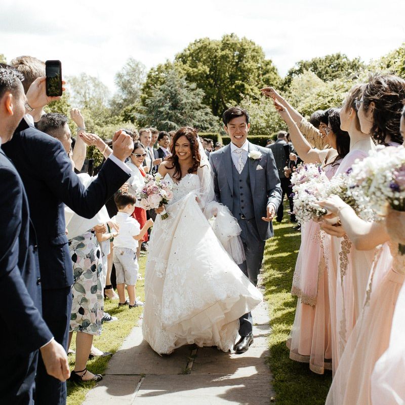 Confetti exit for bride and groom